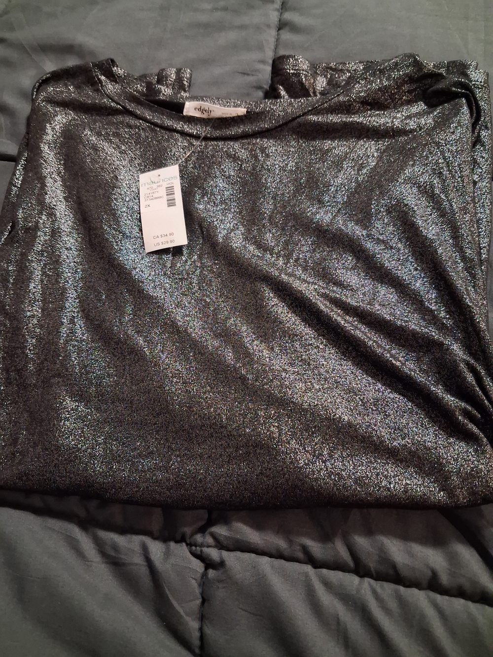 edge Shimmery Black Metallic Short-Sleeve Sleep Top